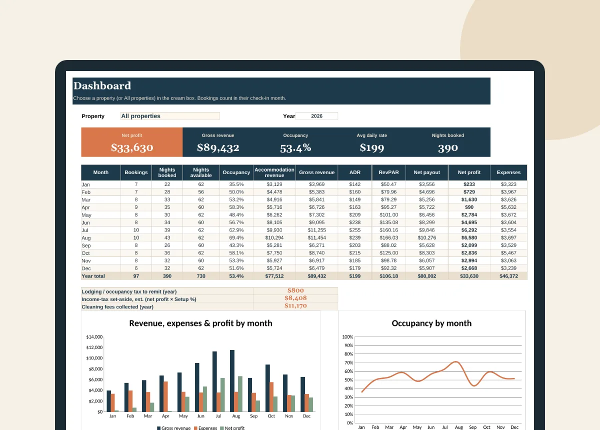 STR Income & Expense Tracker template preview